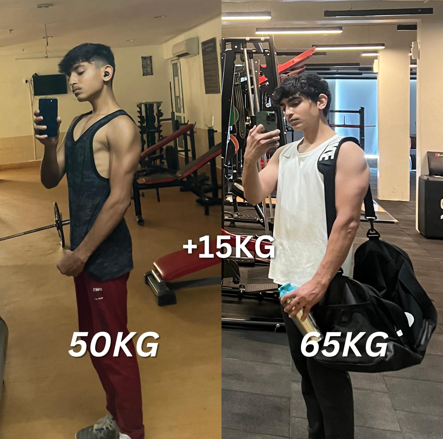 50kg to 65kg — 15kg muscle gain